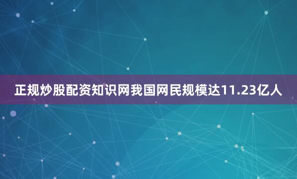 正规炒股配资知识网我国网民规模达11.23亿人